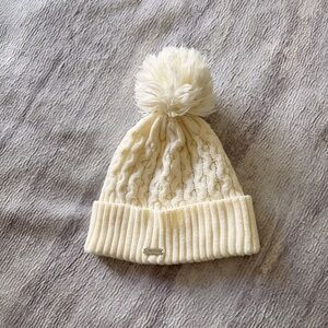 New Calvin Klein Cream Cable Knit Pom Pom Beanie for Kids